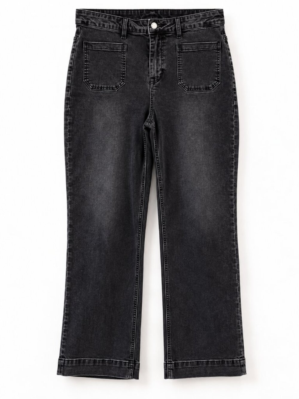 Womenโs Black Wash Patch Pocket Wide Leg Jeans Size 18 Stretch